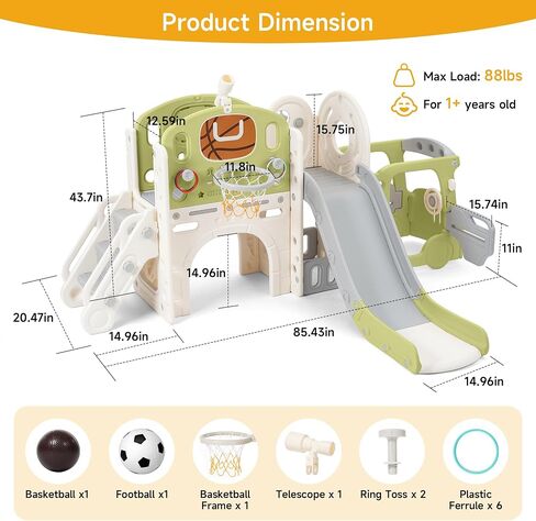 Toddler Slide, 10 in 1 Kids Slide Playset for Toddlers 1-3, Indoor Playground, Outdoor Playset, Green in Saudi Arabia