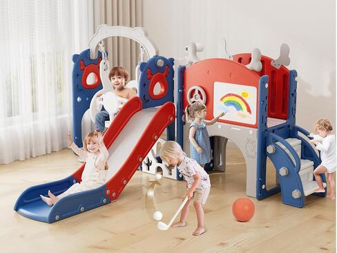 XJD 13-in-1 Slide and Swing Set ، Slide Kids For Toddlers Age 1+ ، Toddler Outdoor Playset ترقية جديدة مع مجموعة الجولف ، كرة السلة ، لوحة رسم للملعب (Red Blue) in Kuwait