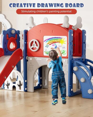 XJD 13-in-1 Slide and Swing Set ، Slide Kids For Toddlers Age 1+ ، Toddler Outdoor Playset ترقية جديدة مع مجموعة الجولف ، كرة السلة ، لوحة رسم للملعب (Red Blue) in Kuwait