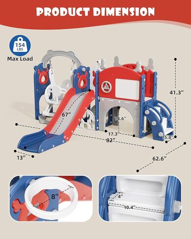 XJD 13-in-1 Slide and Swing Set ، Slide Kids For Toddlers Age 1+ ، Toddler Outdoor Playset ترقية جديدة مع مجموعة الجولف ، كرة السلة ، لوحة رسم للملعب (Red Blue) in Kuwait