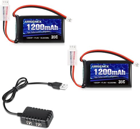 URGENEX SCX24 Battery 7.4V Lipos 2S 35C(Burst 70C) 1200mAh Rechargeable Lithium Battery with PH2.0 Plug Compatible with Most 1/10, 1/16, 1/18, 1/24 Scale RC Cars Trucks with 1TO2 USB Charger in Saudi Arabia