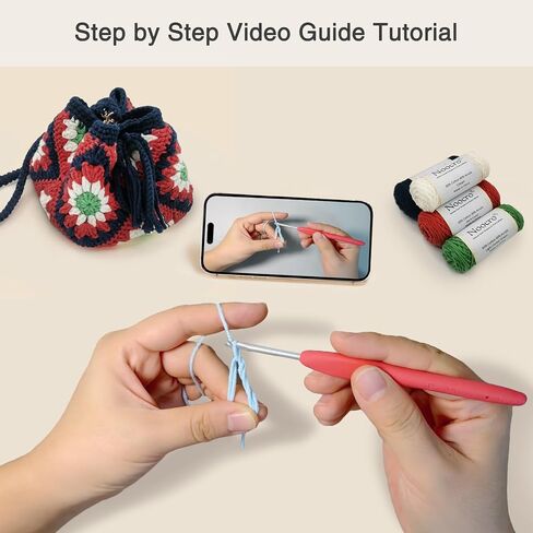 كيس الكروشيه NOOCRO CORCHET GRANNY SQUARE SHUMAI ، محفظة ، مجموعة DIY كاملة ، تعليمات مفصلة ، دروس فيديو ، للمبتدئين أو الكروشيهات المتوسطة والمتقدمة (العنبر) in Kuwait