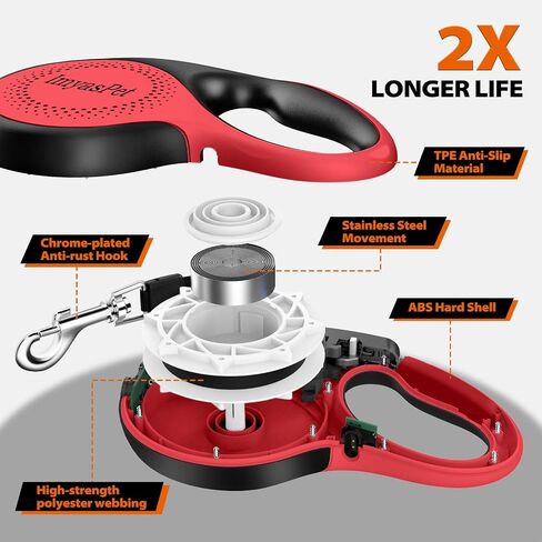 Retractable Dog Leash with Chew Proof Cable, Pet Walking Leash with Poop Bag Dispenser, 26Ft Heavy Duty Dog Leashes for Medium Large Dogs up to 110lbs (White, Large - 26 ft) in Saudi Arabia