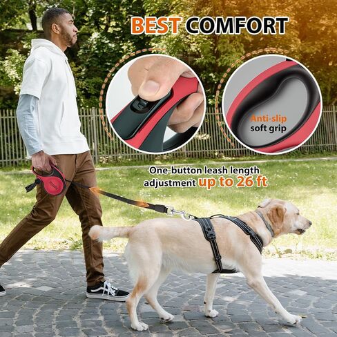 Retractable Dog Leash with Chew Proof Cable, Pet Walking Leash with Poop Bag Dispenser, 26Ft Heavy Duty Dog Leashes for Medium Large Dogs up to 110lbs (White, Large - 26 ft) in Saudi Arabia
