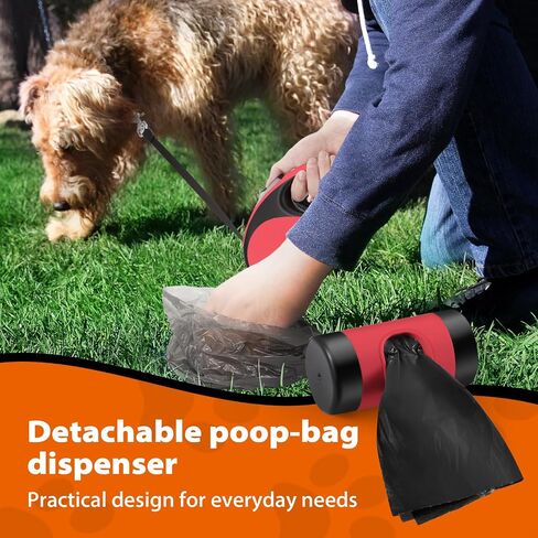 Retractable Dog Leash with Chew Proof Cable, Pet Walking Leash with Poop Bag Dispenser, 26Ft Heavy Duty Dog Leashes for Medium Large Dogs up to 110lbs (White, Large - 26 ft) in Saudi Arabia
