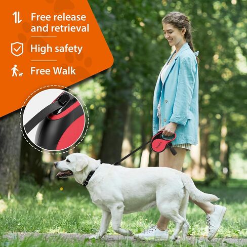 Retractable Dog Leash with Chew Proof Cable, Pet Walking Leash with Poop Bag Dispenser, 26Ft Heavy Duty Dog Leashes for Medium Large Dogs up to 110lbs (White, Large - 26 ft) in Saudi Arabia