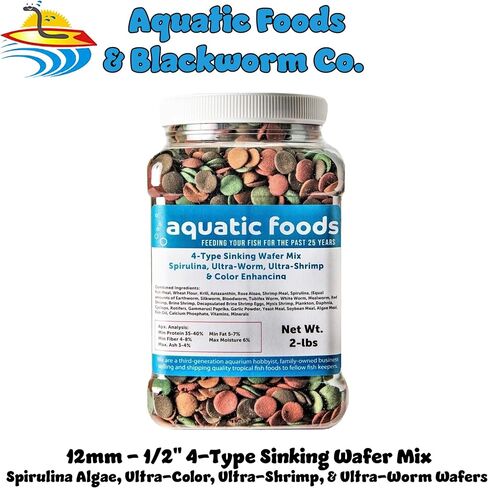 Aquatic Foods Inc. 4-Type 12mm - 1/2" Sinking Wafer Mix of Spirulina-Algae, Ultra-Worm, Ultra-Shrimp, Color Enhancing Wafers for Shrimp, Snails, Crabs, Crayfish, All Tropical Fish..11oz Small Jar in Saudi Arabia