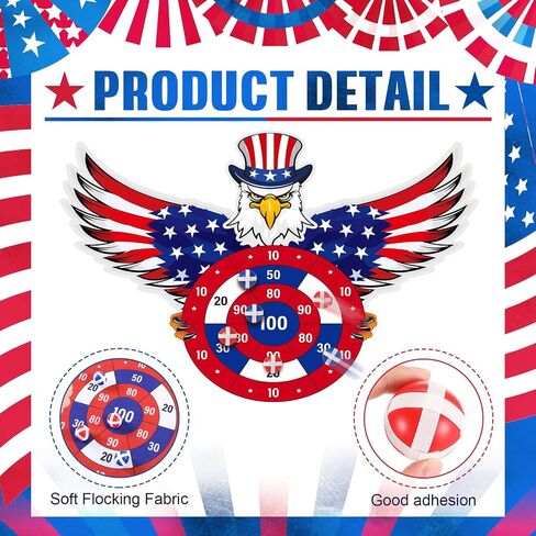 ألعاب الرابع من يوليو مجموعة ألعاب Dart Board Ploves مع 6 كرات لزجة الاستقلال American Day Party لصالح الحفل الأبيض والأزرق رمي الفناء الداخلي في الهواء الطلق (Eagle) in Kuwait