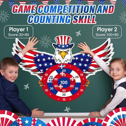 ألعاب الرابع من يوليو مجموعة ألعاب Dart Board Ploves مع 6 كرات لزجة الاستقلال American Day Party لصالح الحفل الأبيض والأزرق رمي الفناء الداخلي في الهواء الطلق (Eagle) in Kuwait