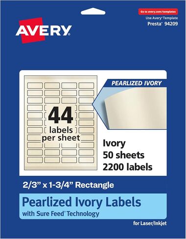 Avery Pearlized Ivory Rectangle Labels with Sure Feed Technology, Print-to-The-Edge, 2/3" x 1-3/4", 4,400 Pearlized Ivory Labels, Laser/Inkjet Printable Labels in Saudi Arabia