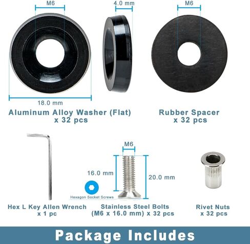 32-Pieces M6 Anodized Aluminum Washer Kit for Widebody Hardware, Fender Flares, Bumper Bolt, Engine Bay Dress Up Installation Kit, Blue in Saudi Arabia