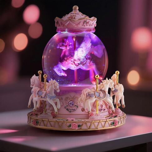 Carousel Horses Music Box Gift Color Changing Lights Unicorn Snow Globe for Wife Mom Women Girls Friend Women Daughter Girls Sister Birthday Anniversary in Saudi Arabia
