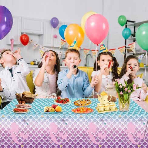 4 حزمة حورية البحر مائدة موجة حوريات البحر حوريات البحر غطاء طاولة ليزر للفتيات الزخارف حفل عيد ميلاد حورية البحر ، 108 × 54 بوصة in Kuwait