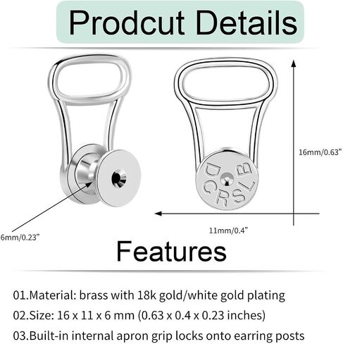 Earring Backs for Droopy Ears, Druable Button Shape Locking Earings Lifter Backings for Heavy Earrings Large Ear Support Backers for Studs Backstop, White Gold in Saudi Arabia