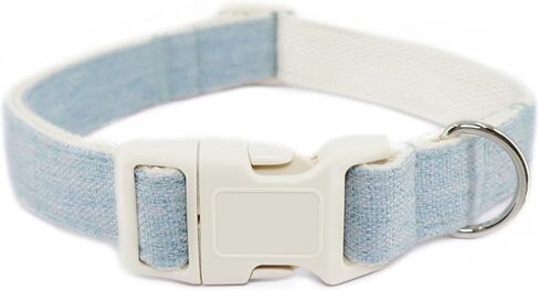 Cotton Hemp Dog Collar Adjustable, Light Blue Dog Collar Soft Natural Fabric with Quick Release, Cute Wedding Puppy Necklace for Small Medium Large Dog, Light Blue-M in Kuwait