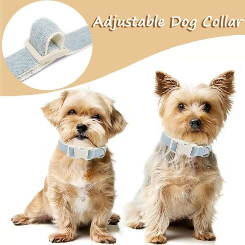 Cotton Hemp Dog Collar Adjustable, Light Blue Dog Collar Soft Natural Fabric with Quick Release, Cute Wedding Puppy Necklace for Small Medium Large Dog, Light Blue-M in Kuwait