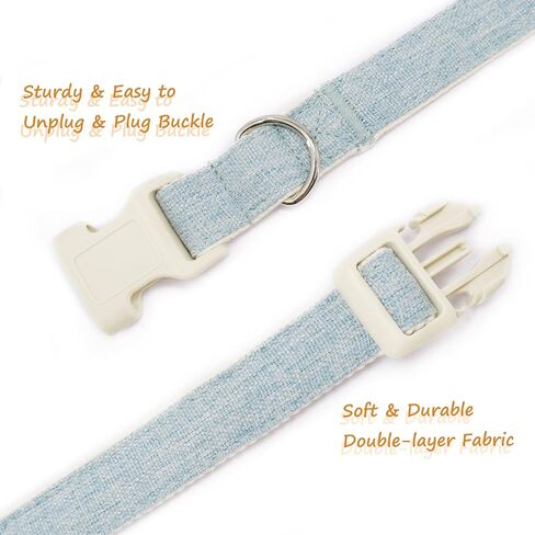 Cotton Hemp Dog Collar Adjustable, Light Blue Dog Collar Soft Natural Fabric with Quick Release, Cute Wedding Puppy Necklace for Small Medium Large Dog, Light Blue-M in Kuwait