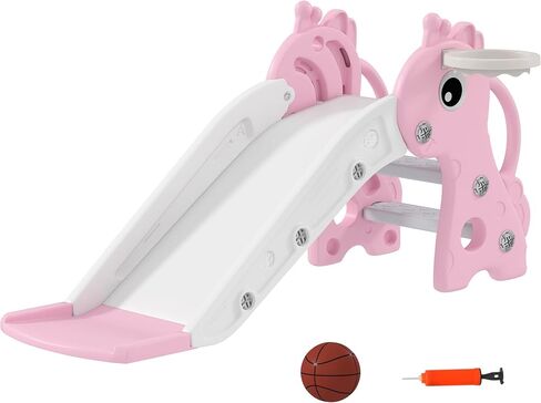 Qaba Toddler Slide with Climber, Basketball Hoop, Ball, Age 1-3 Y, Gray in Saudi Arabia