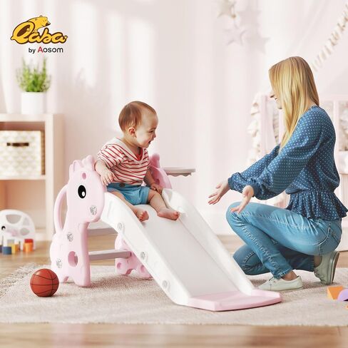 Qaba Toddler Slide with Climber, Basketball Hoop, Ball, Age 1-3 Y, Gray in Saudi Arabia