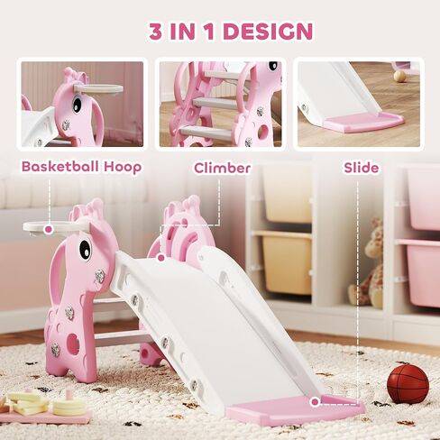 Qaba Toddler Slide with Climber, Basketball Hoop, Ball, Age 1-3 Y, Gray in Saudi Arabia