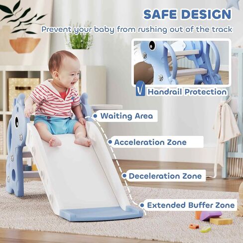 Qaba Toddler Slide with Climber, Basketball Hoop and Ball, Indoor Kids Slide with Giraffe Design, Freestanding Playground Equipment for Age 1-3 Years, Pink in Saudi Arabia