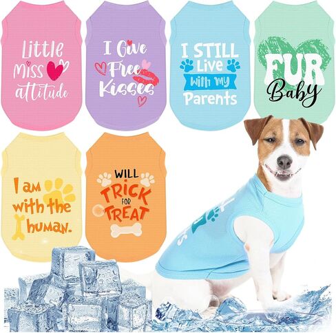 Abbylike 6 Pack Dog Dorts ، قمصان الكلب الصيفية الصيفية ، التبريد الفوري سريع الجافة خفيفة الوزن من القمصان الأليفة ، سترة جرو القطط التنفس ، أعلى دبابة للتدريب على صيد الحيوانات الأليفة (L) in Kuwait
