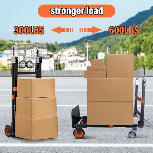 Upgraded 3 in 1 Folding Hand Truck, 600lbs Capacity, Heavy Duty Convertible Dolly with Retractable Handle and 4 Rubber Wheels, Collapsible Cart for Moving Home, Office, Warehouse（Orange） in Saudi Arabia