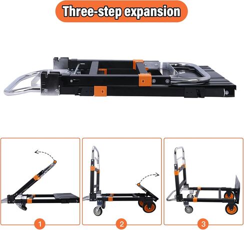 Upgraded 3 in 1 Folding Hand Truck, 600lbs Capacity, Heavy Duty Convertible Dolly with Retractable Handle and 4 Rubber Wheels, Collapsible Cart for Moving Home, Office, Warehouse（Orange） in Saudi Arabia