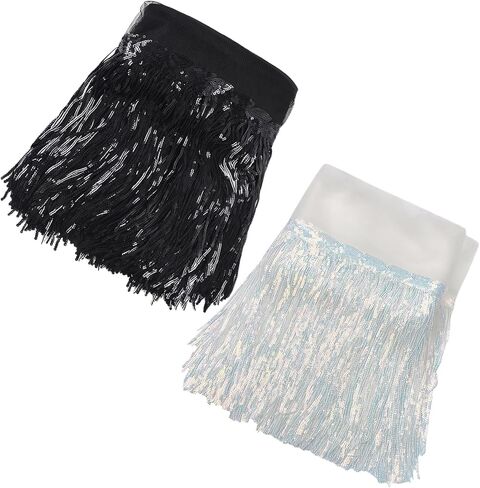 10 Yard PVC Sewing Fringe Trim, 7.87inch Sequins Fringe Trim, Wide Silver Sequins Lace Tassel Fringe Trimming for DIY Craft Clothing Garment Curtain Accessories in Saudi Arabia