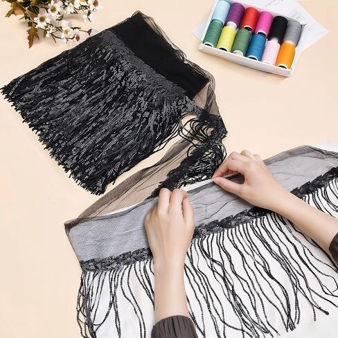 10 Yard PVC Sewing Fringe Trim, 7.87inch Sequins Fringe Trim, Wide Silver Sequins Lace Tassel Fringe Trimming for DIY Craft Clothing Garment Curtain Accessories in Saudi Arabia