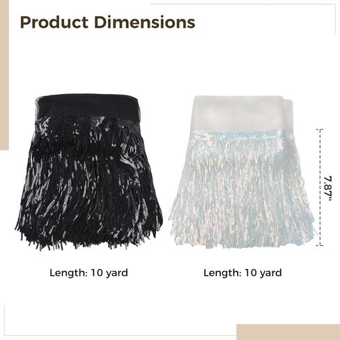 10 Yard PVC Sewing Fringe Trim, 7.87inch Sequins Fringe Trim, Wide Silver Sequins Lace Tassel Fringe Trimming for DIY Craft Clothing Garment Curtain Accessories in Saudi Arabia