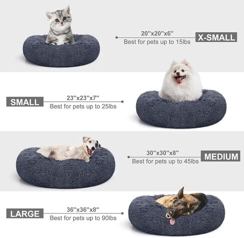 MIXJOY Orthopedic Dog Bed Comfortable Donut Cuddler Round Pet Beds Ultra Soft Washable Dog and Cat Cushion Bed (20''/23''/30'') (30'', Grey-Blue) in Kuwait