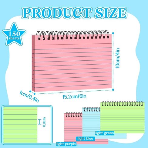 BIGNC Index Cards with Ring, 4x6 Flashcards Spiral Ruled, Colored Lined Notecards with Waterproof Covers Flash Cards for Studying Nursing School Office Supplies (150 Sheets) in Saudi Arabia