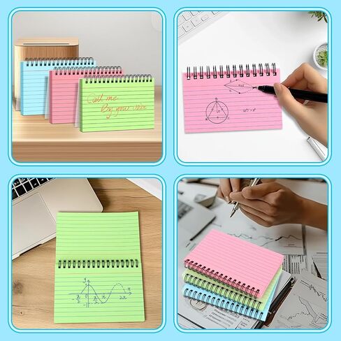 BIGNC Index Cards with Ring, 4x6 Flashcards Spiral Ruled, Colored Lined Notecards with Waterproof Covers Flash Cards for Studying Nursing School Office Supplies (150 Sheets) in Saudi Arabia