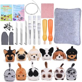Josojoou Needle Felting Kit, 12Pcs Doll Making Wool Needle Felting Starter Kit with Instruction,Feltings Foam Mat and DIY Needles Felt Supply, Craft Party Supplies for Beginners Adult