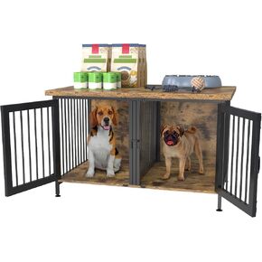 GDLF Double Dog Crate with Divider for 2 Small or 1 Dog, Furniture Style Kennel Indoor Cage with Removable Panel (Int.dims:36.2"Wx24.5"Dx21"H), Black