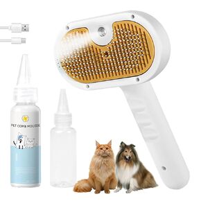 Pet Steam Brush for Cats and Dogs, 4-in-1 Spray Hair Removal Comb, Water Brush for Shedding and Grooming with 1 Shampoo for Long & Short Haired Pets