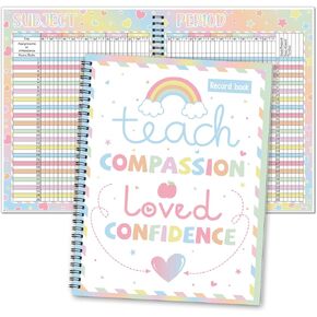 Pastel Teacher Record Book 8.5 x 11 Inches Spiral Bound Gradebook Attendance Book Double Sided Color Printing Office Supply Favors Gift for Students Teacher Class Classroom