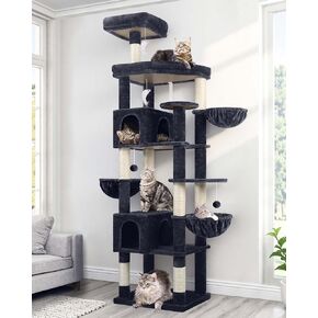 Extra Large Cat Tree Tower, 82in Tall Heavy Duty Cat Tree for Indoor Cats Large Adult Big Cat Tower with 8 Scratching Posts, 2 Cat Condos, 2 Padded Perches, 3 Hanging Baskets, S82, Dark Gray