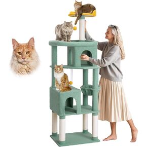 Veehoo Cat Tree for Indoor Cats Large Adult, 68.7 inch Tall Large Cat Tree for Cats, Cactus Cat Tower for Cats with 2 Spacious Cat Perches, 2 Caves, Hammock and 5 Scratching Posts