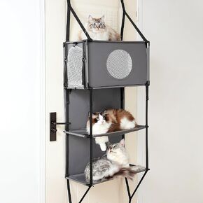 4 in 1 Multi-Level Door Hanging Cat Tree Tower Condo for Indoor Cats Under 22lbs, Detachable Cat Carrier for Outdoor use, Collapsible and Tool-Free Assembly, Fits Doors <86in H