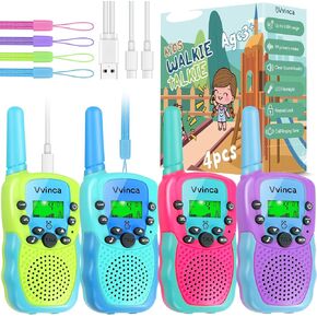 Vvinca Walkie Talkies for Kids 4 Pack, Walkie Talkie Gifts for 3-12 Year Old Boy Girl with Flashlight 22CH 2 Way Radio 3 Mile Long Range for Adventure Game Camping Outdoor Hiking