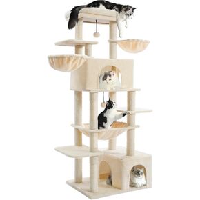 Cat Tree Large Cat Tower Tree 68" Multi-Level Cat Tower for Indoor Cats with Sisal Scratching Posts, Widen Cat Perche, Square Hammock, 2 Widen Condos, Scratching Posts, Grey