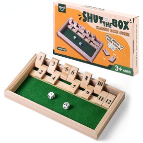 Shut The Box dice Game,Wooden Board Games 2-Person Competitive, Traditional bar, Travel, Family, Fun Math(Large Size)