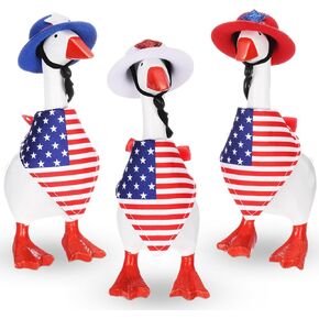 Abbylike 3 Set 4th of July 7 Inch Mini Desk Goose Outfit Magnetic Desk Goose Statue Patriotic Costume Independence Day Memorial Day Sculpture Duck Decoration Costume