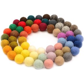 Glaciart One Felt Pom Pom, Wool Balls (60 Pieces) 1.5 cm – 0.6 Inch, Handmade Felted 30 Color (Red, Pink, Blue, Orange, Yellow, Gray, Black, Pastel and More) Bulk Small Puff for Felting and Garland