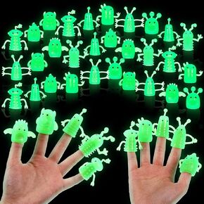 30 Pcs Glow in The Dark Finger Puppets Toys Monster Finger Puppets Soft Rubber Stretchy Fidget Doll Toys for Role Playing Kids Toddlers Birthday Party Favors, 9 Random Styles
