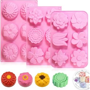 3 Pack Silicone Soap Molds, Flower Soap Molds for Soap Making, Silicone Mold for DIY Soap & Chocolate (6 Cavities)