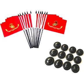 Box of 12 United States Marine Corps Miniature Desk & Table Flags Includes 12 Stands & 12 Polyester Small Mini Military Stick Flags