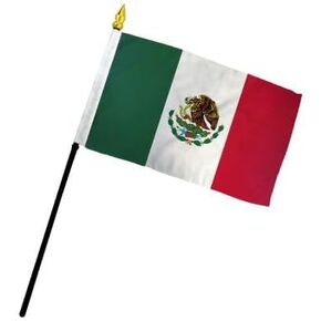 AES Small 4" x 6" 4x6 inch Mexico Hand DESK Flag Polyester Material Stitched Edges 11" Plastic Stick Flag Hand Held Mini Small Stick Flags
